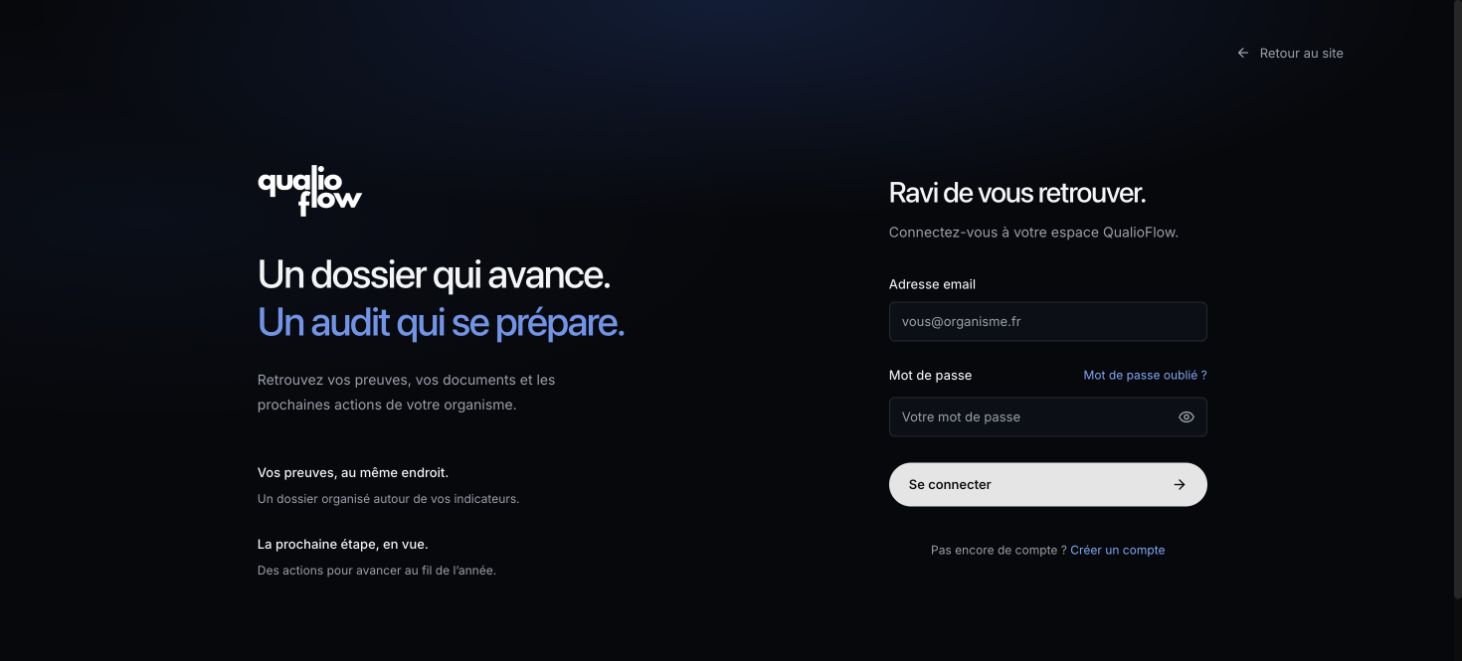 Formulaire de connexion QualioFlow.