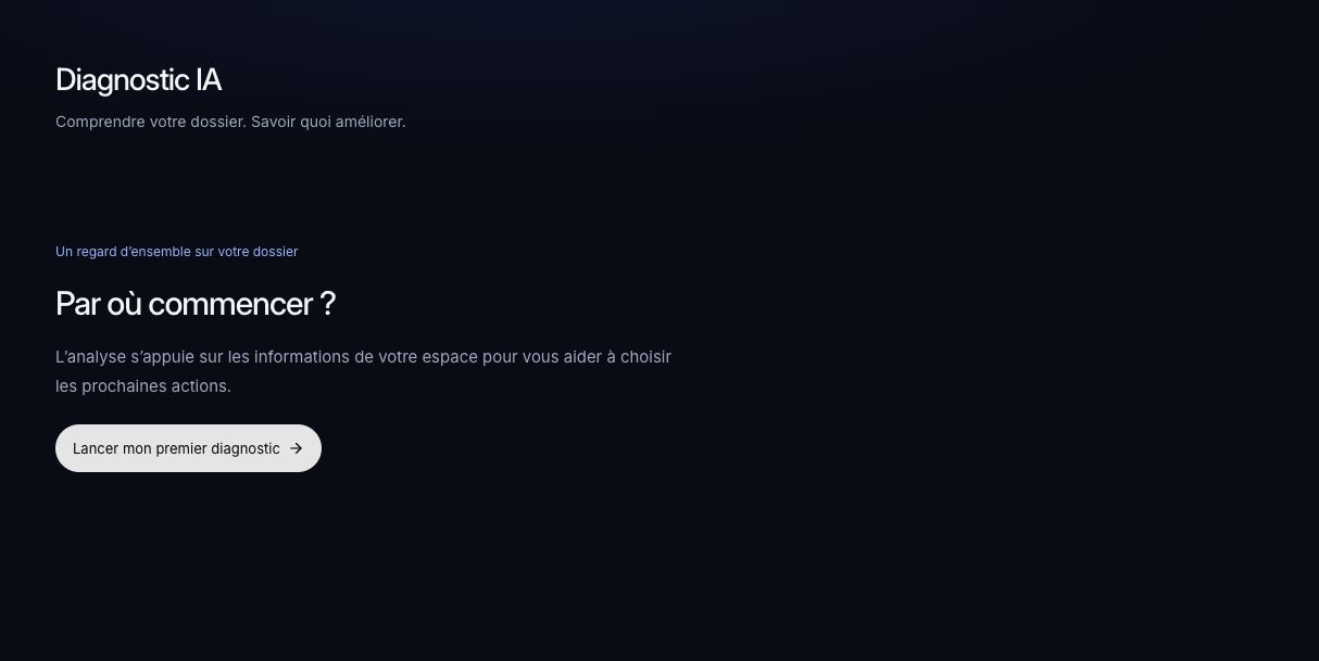 Écran de lancement du premier diagnostic IA.